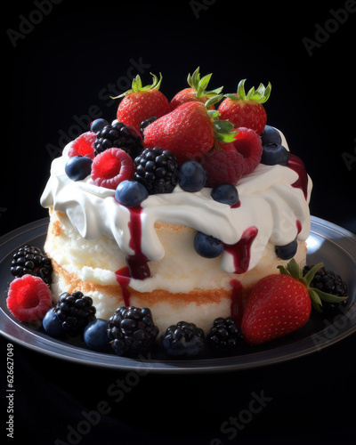 Generated photorealistic image of a sponge cake with fresh berries