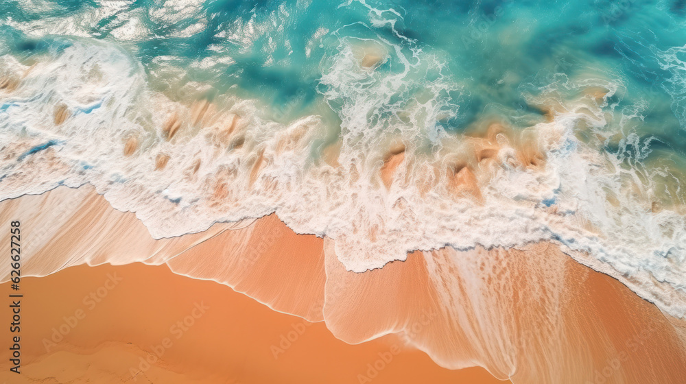 blue sea water in sunny day. Top view from drone. Sea aerial view, Beautiful bright sea with waves splashing and beach sand concept