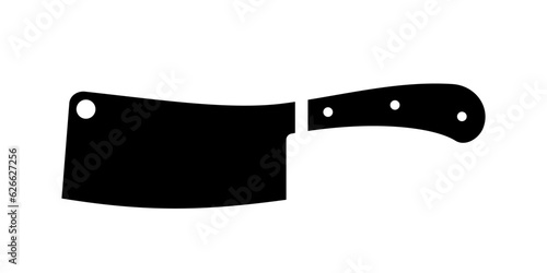 Kitchen butchers hatchet knife. Black steel kitchen tool with wide blade for chopping and butchering meat and vector poultry