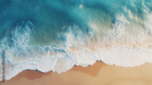 blue sea water in sunny day. Top view from drone. Sea aerial view  Beautiful bright sea with waves splashing and beach sand concept