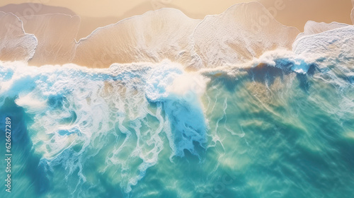 blue sea water in sunny day. Top view from drone. Sea aerial view  Beautiful bright sea with waves splashing and beach sand concept