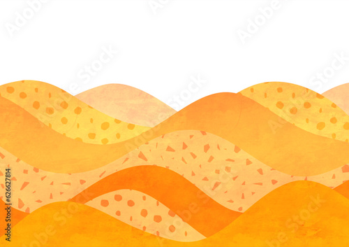 秋の紅葉した山の風景 シンプルな水彩背景イラスト