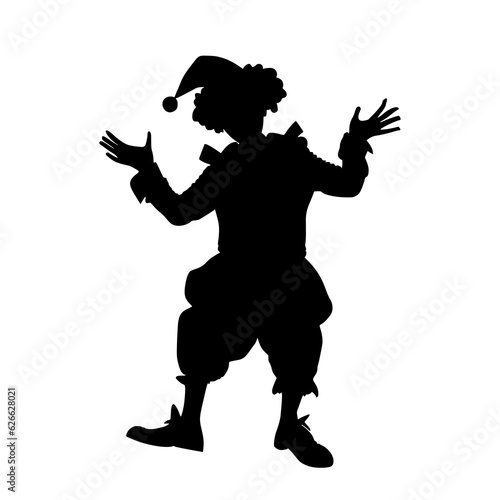 silhouette of a clown dancing. black icon of a clown. vector illustration of a clown isolated on white background.