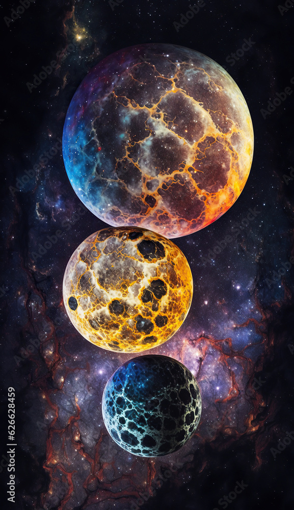 ai generated illustration Space scene with planets, stars and galaxies, nebula.