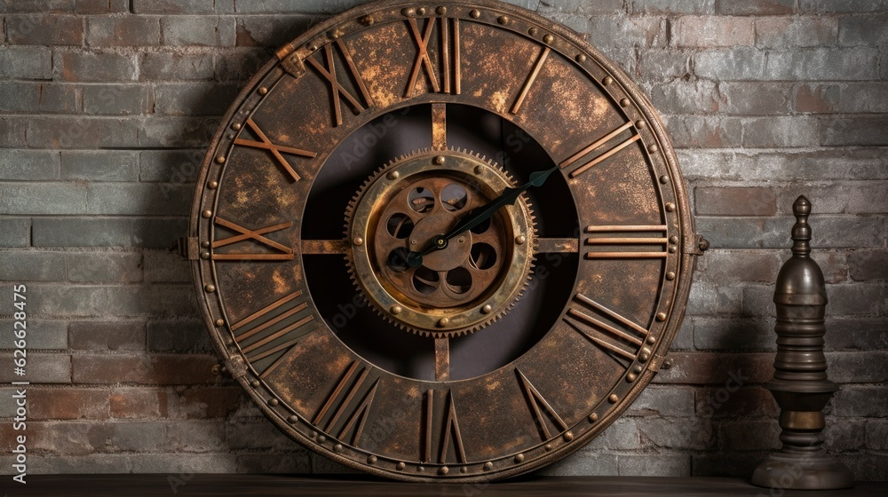 A Photo of Industrial Style Wall Clock as a Statement Piece. created with Generative AI technology A Photo of Industrial Style Wall Clock as a Statement Piece. created with Generative AI technology