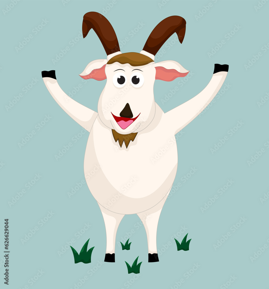 Cartoon happy white goat posing happy gesture isolated Cartoon happy white goat posing happy gesture isolated