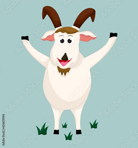 Cartoon happy white goat posing happy gesture isolated