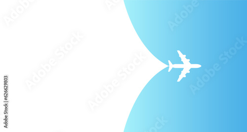Plane flying on blue sky travel concept, airplane opens the background behind itself. Passenger journey plane banner, jet commercial aircraft - stock vector