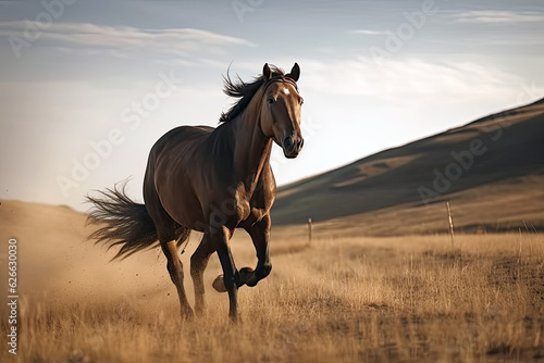 Running horse on the steppe