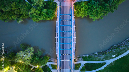 Overhead view MLK bridge with bike path and walking trails beside St Marys River photo