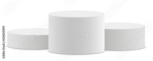 Fotografia, Obraz Empty white podium, pedestal and platform, stand stage, cylinder, round empty st