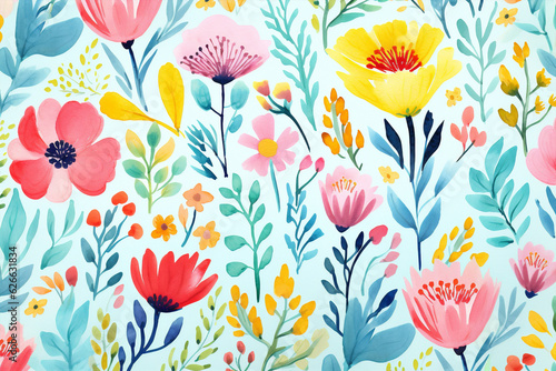 Pattern nature seamless watercolor spring flora flower floral fabric illustration design abstract wallpaper background