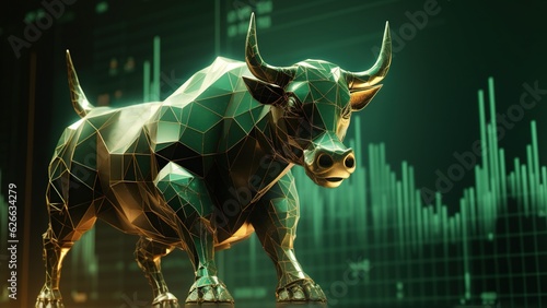 Bull market concept with green stock chart: growth, recovery and rising trends in global finance, investment and trade © iridescentstreet