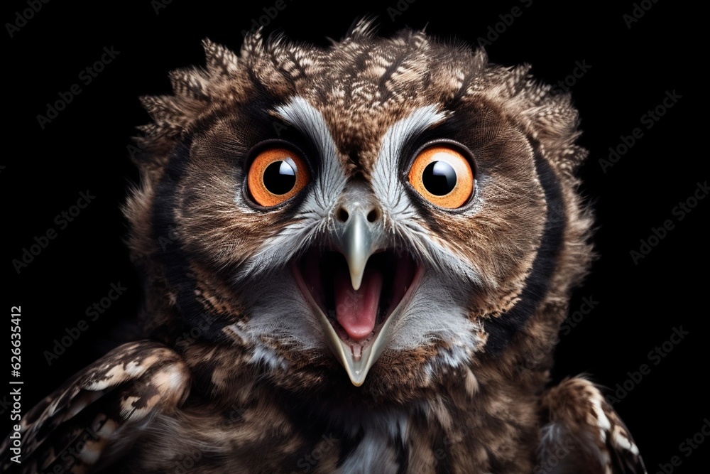 Fototapeta premium Studio portrait of surprised and shocked owl