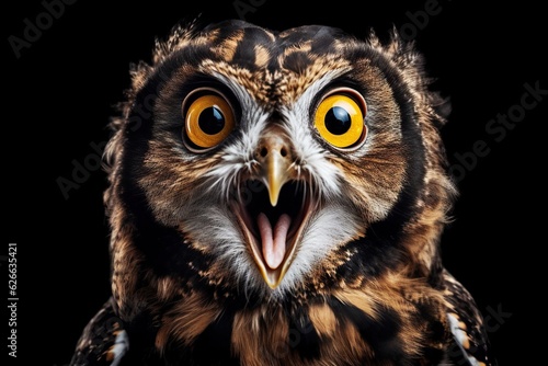Studio portrait of surprised and shocked owl