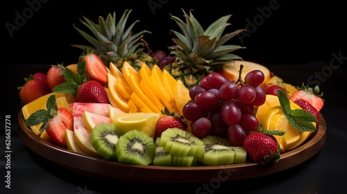 A beautifully arranged fruit platter with a variety of fresh fruits. created with Generative AI technology