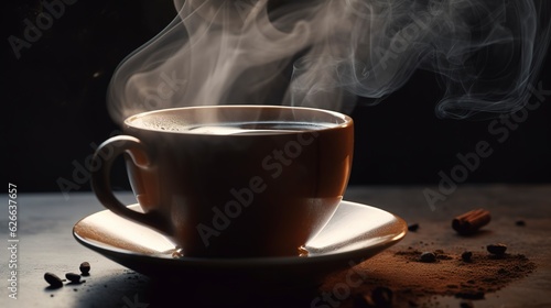 A close - up shot of a freshly brewed cup of coffee with steam rising from it. created with Generative AI technology