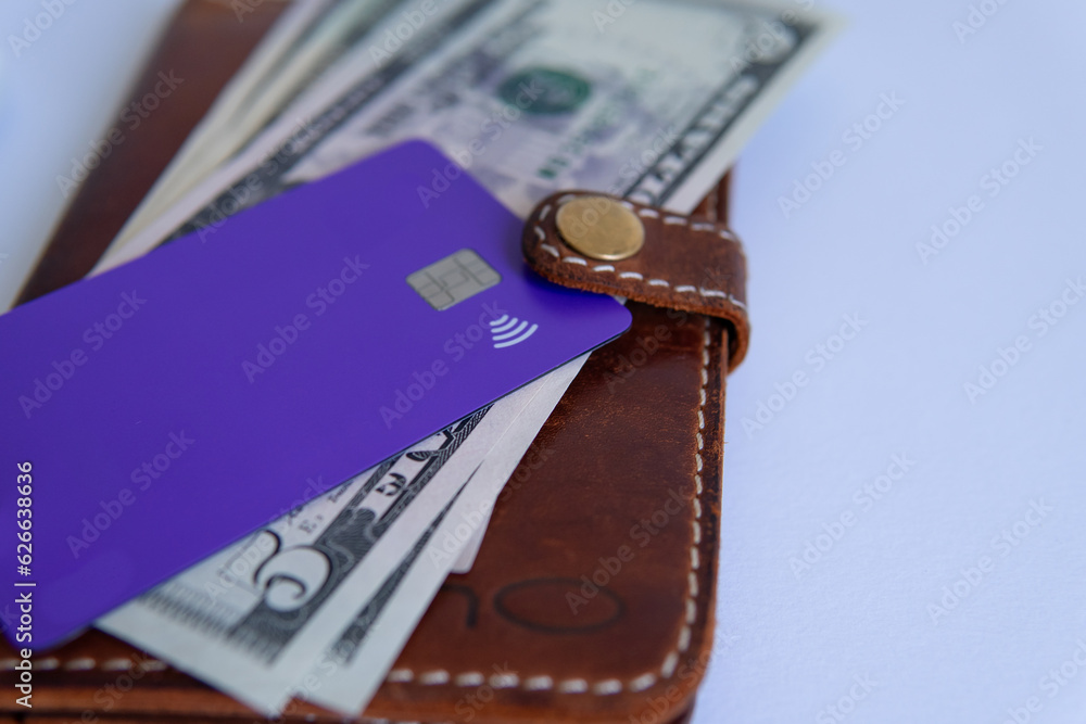 credit card close up wallet with euro banknotes credit card close up wallet with euro banknotes