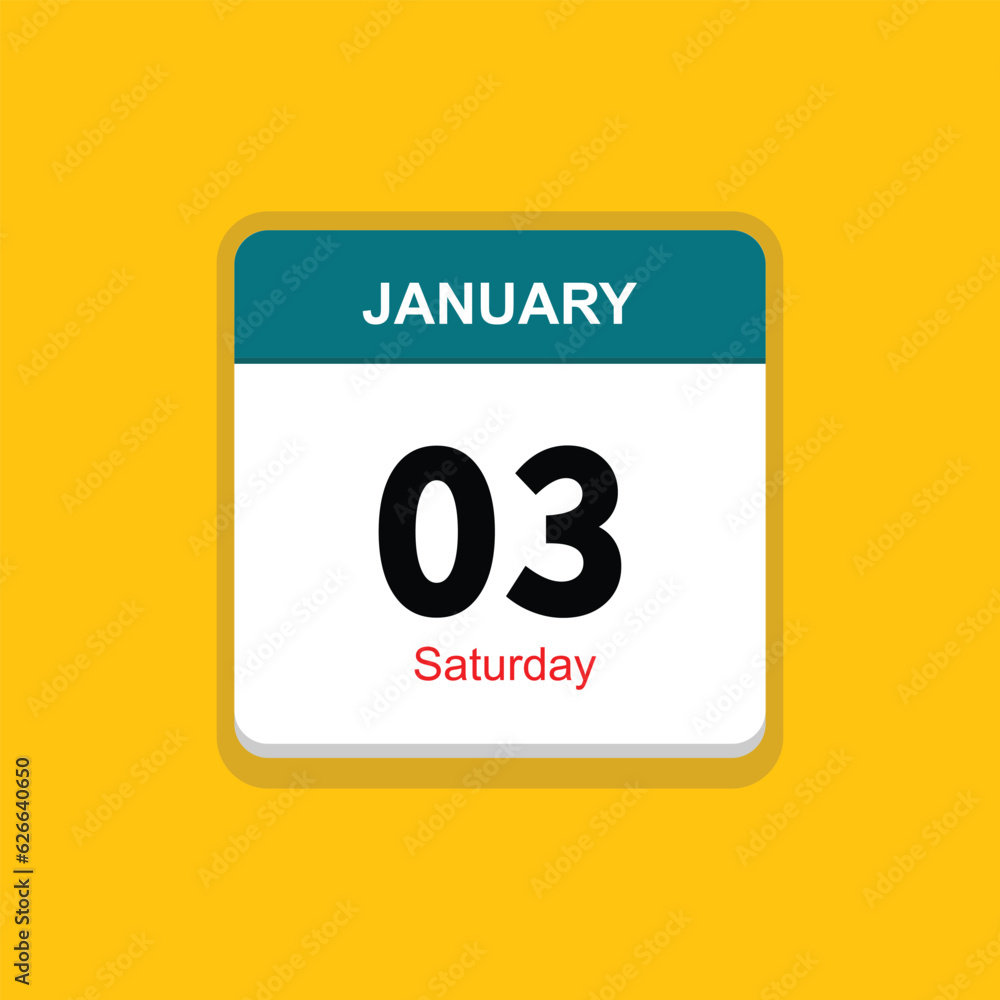 saturday 03 january icon with black background, calender icon