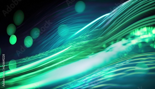 Neon fiber optic lines, green abstract texture background, abstract speed lines technology background