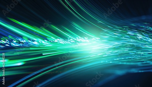 Neon fiber optic lines, green abstract texture background, abstract speed lines technology background