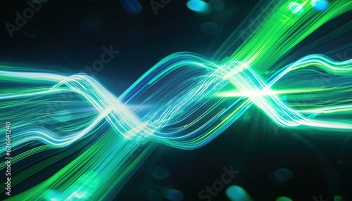 Neon fiber optic lines, green abstract texture background, abstract speed lines technology background