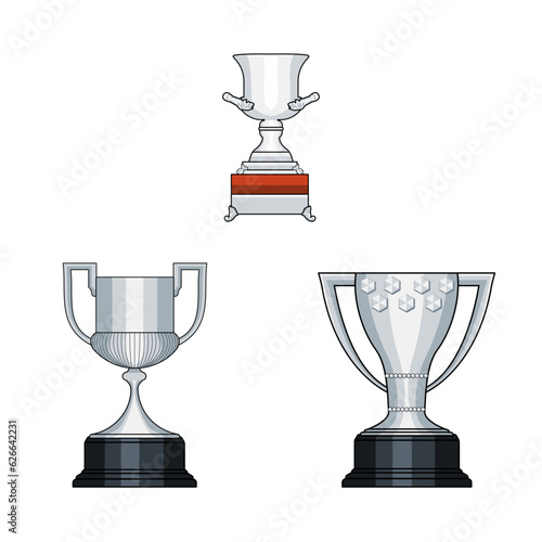Vector graphic illustration of Spanish Football League Trophy, Copa Del Rey, Spanish Super Cup Trophy. Spanish Football Trophy.