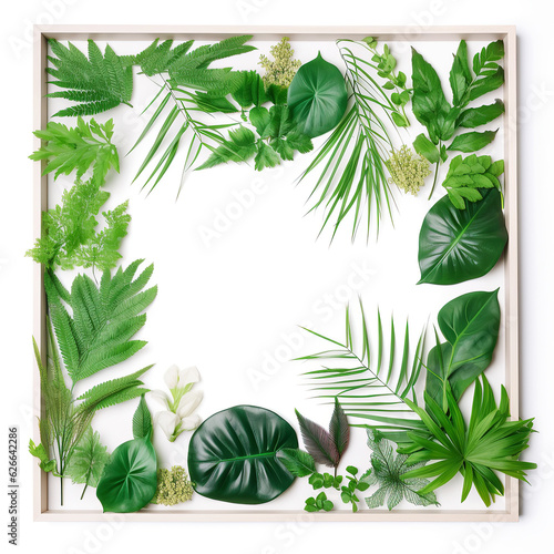 ai generated illustration Tropical green leaves for decoration of art frame