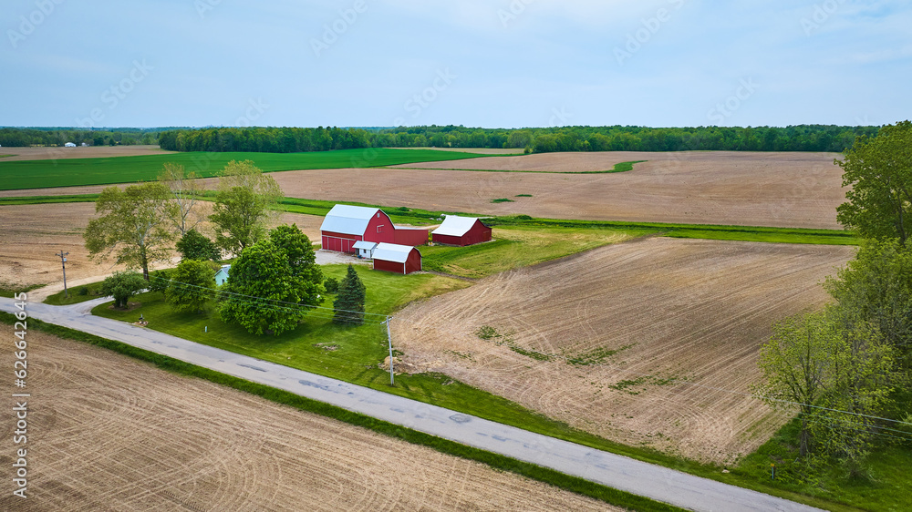 Samolepka Property farm farmhouse barn and shed green pasture empty plowed fields with pav