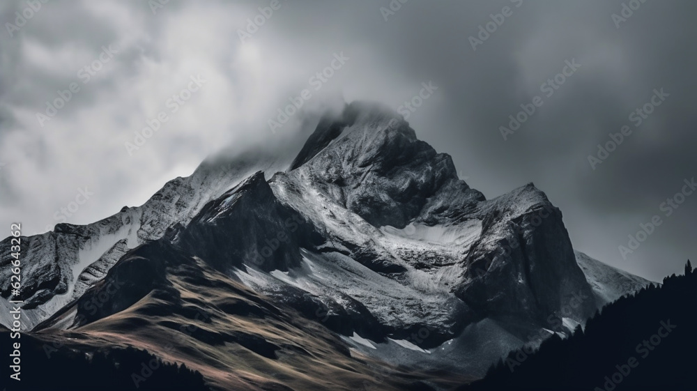 Snow-Capped Mountain Peak in the Clouds