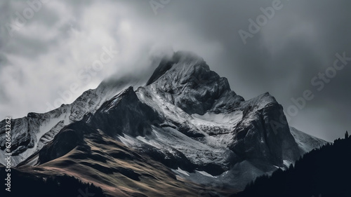 Snow-Capped Mountain Peak in the Clouds