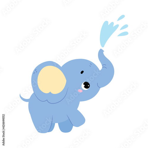 Cute Baby Elephant Character with Trunk Spraying Water Vector Illustration
