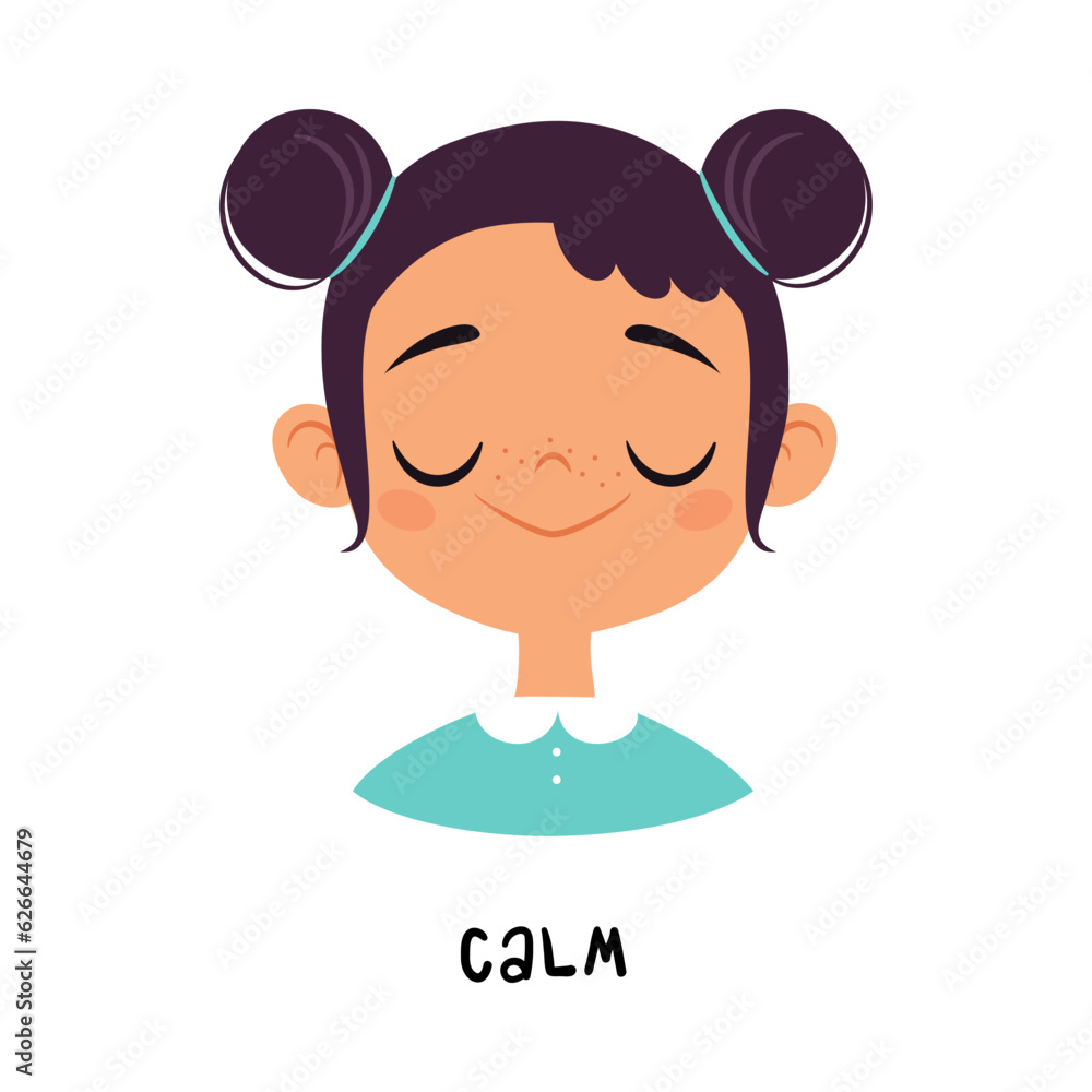 Cute Girl Show Calm Emotion and Face Expression Vector Illustration Cute Girl Show Calm Emotion and Face Expression Vector Illustration