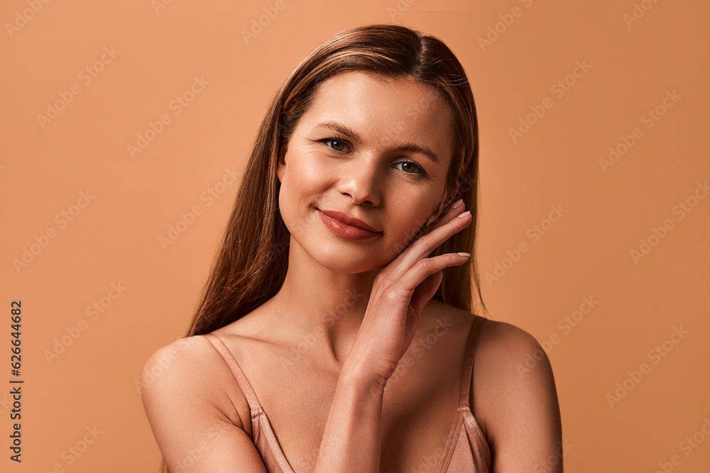 Fototapeta premium Multiethnic women on beige background