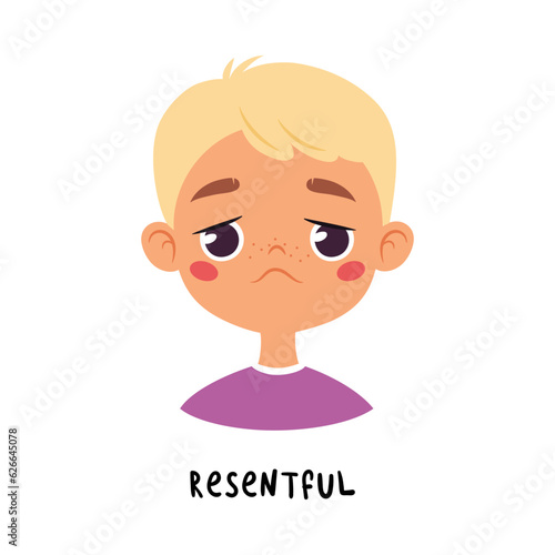 Cute Blonde Boy Show Resentful Emotion and Face Expression Vector Illustration