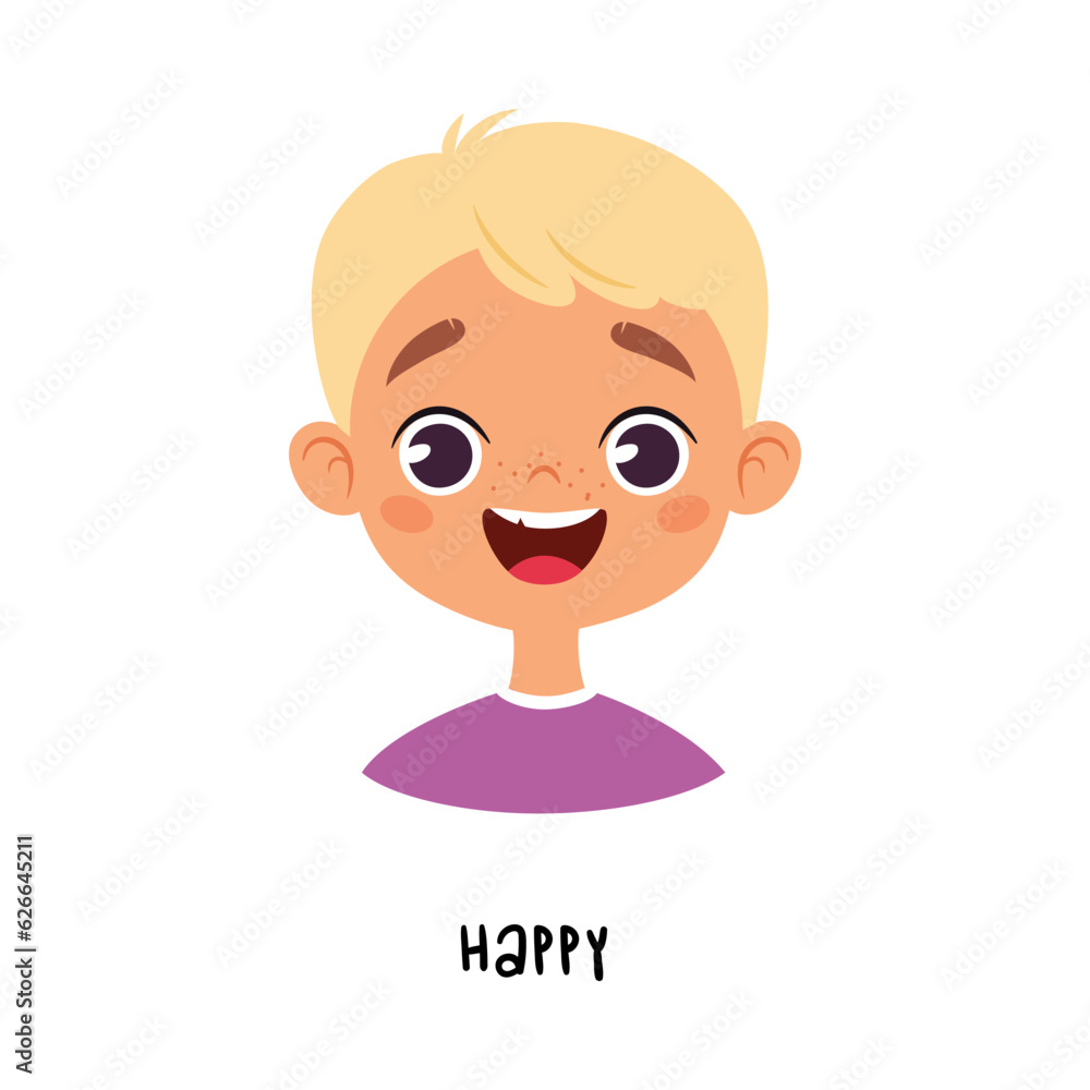 Cute Blonde Boy Show Happy Emotion and Face Expression Vector Illustration Cute Blonde Boy Show Happy Emotion and Face Expression Vector Illustration