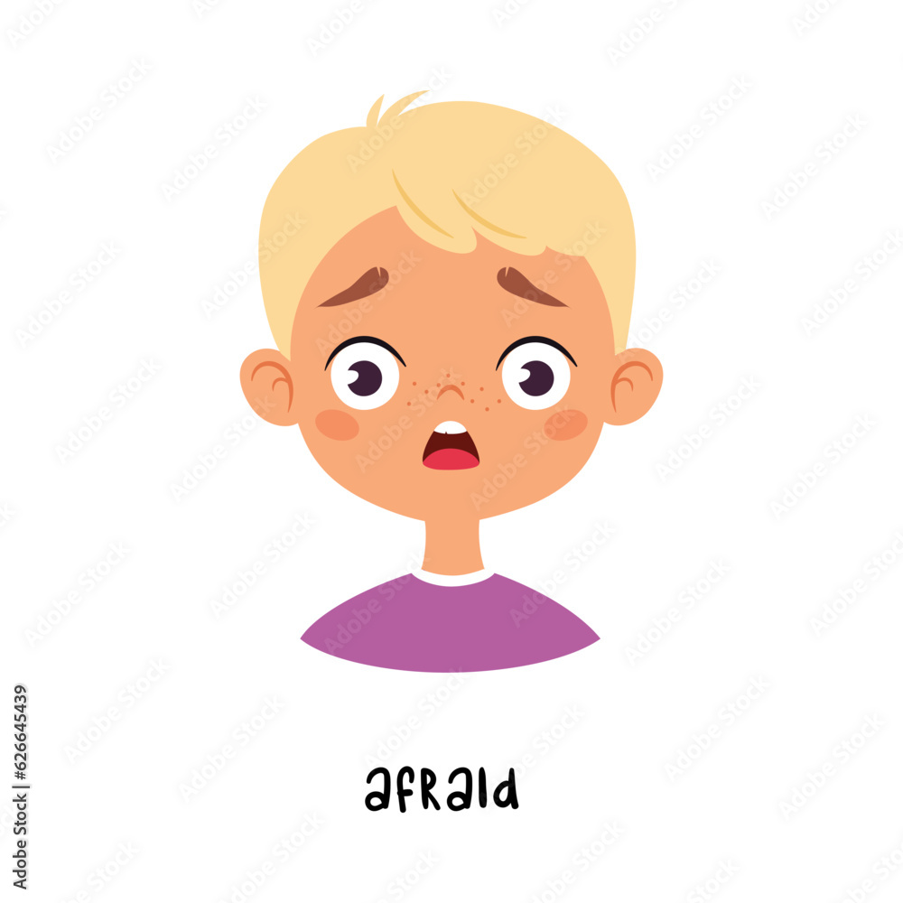 Cute Afraid Blonde Boy Show Emotion and Face Expression Vector Illustration Cute Afraid Blonde Boy Show Emotion and Face Expression Vector Illustration