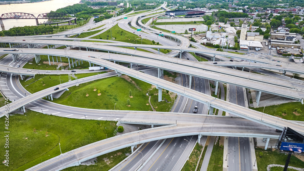Aerial crisscrossing highway system in Louisville Kentucky