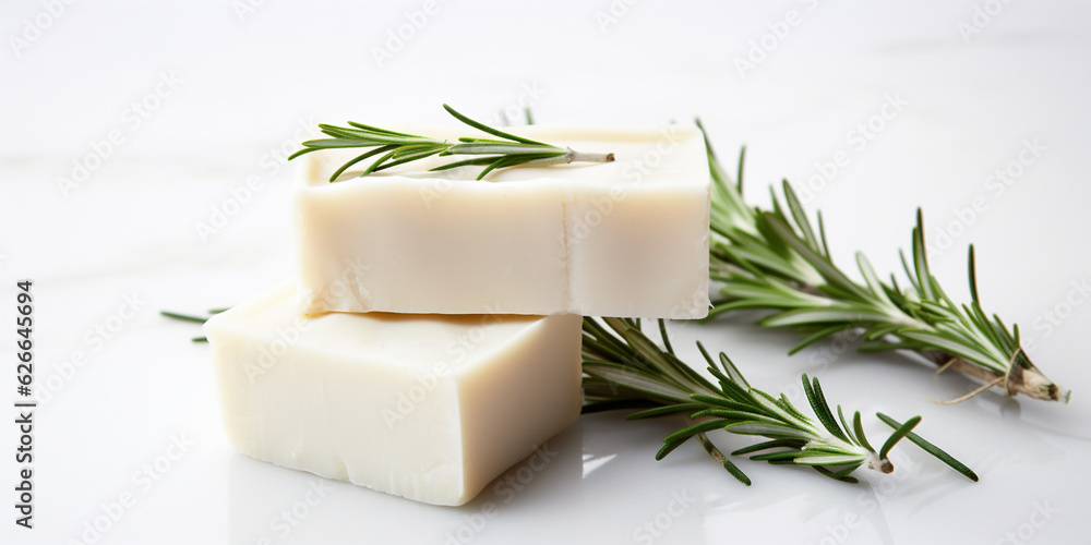 Natural handmade soap bars with rosemary, spa organic product, ai generated Natural handmade soap bars with rosemary, spa organic product, ai generated