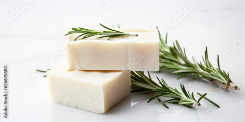 Natural handmade soap bars with rosemary, spa organic product, ai generated