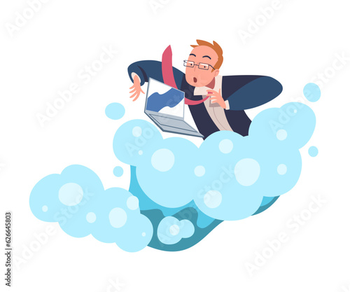 Man Entrepreneur Character Drowning in Water Vector Illustration