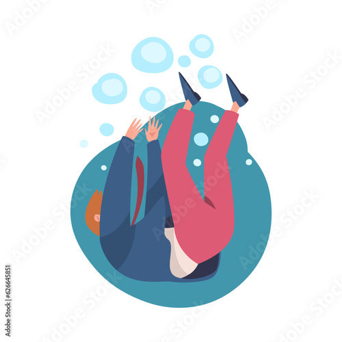Man Entrepreneur Character Drowning in Water Vector Illustration