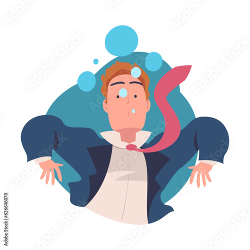 Man Entrepreneur Character Drowning in Water Vector Illustration