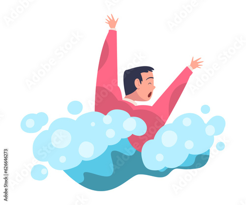 Man Entrepreneur Character Drowning in Water Vector Illustration