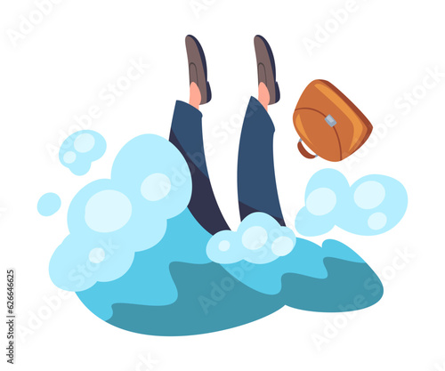 Man Entrepreneur Character Drowning in Water Vector Illustration