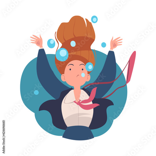 Woman Entrepreneur Character Drowning in Water Vector Illustration