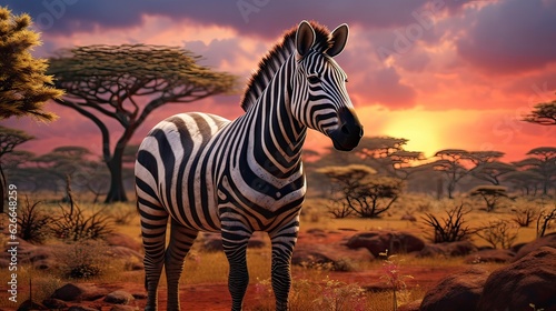 zebra in the savannah  Generative AI