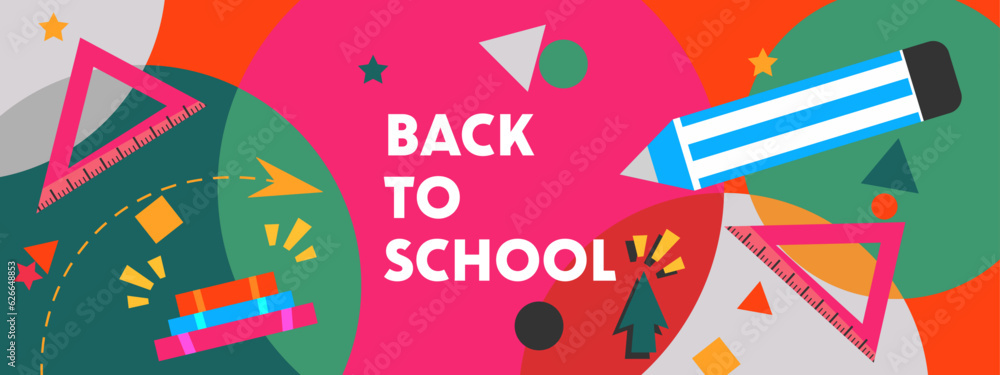 Welcome Back to school horizontal banner, doodle on checkered paper background, vector illustration. Welcome Back to school horizontal banner, doodle on checkered paper background, vector illustration.