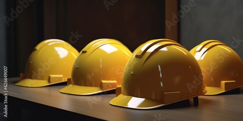 Yellow construction helmets