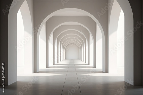Architectural minimalism  View through multiple arches.